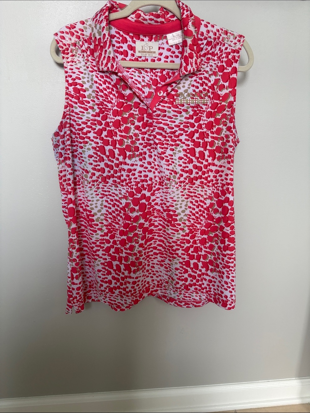 EP Pro Pink and White Printed Sleeveless Polo Tank with collar Ladies Golf Shirt